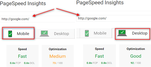 google page speed insights to check speed