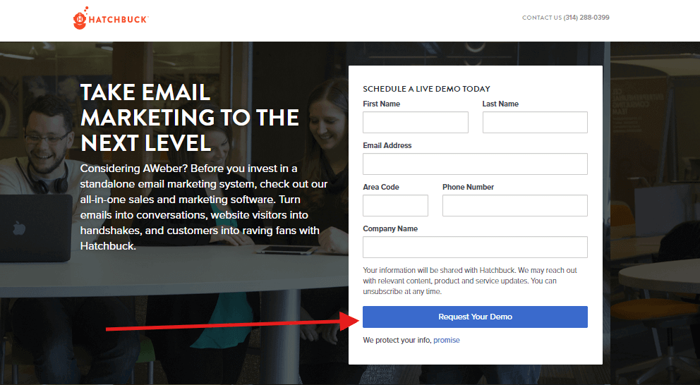 hatchbuck landing page call to action text omnidigit